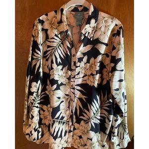 August Silk palm print blouse with side pockets
